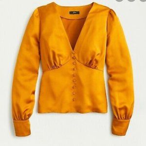 J. Crew blouse AE907 gold v-neck buttoned size 14